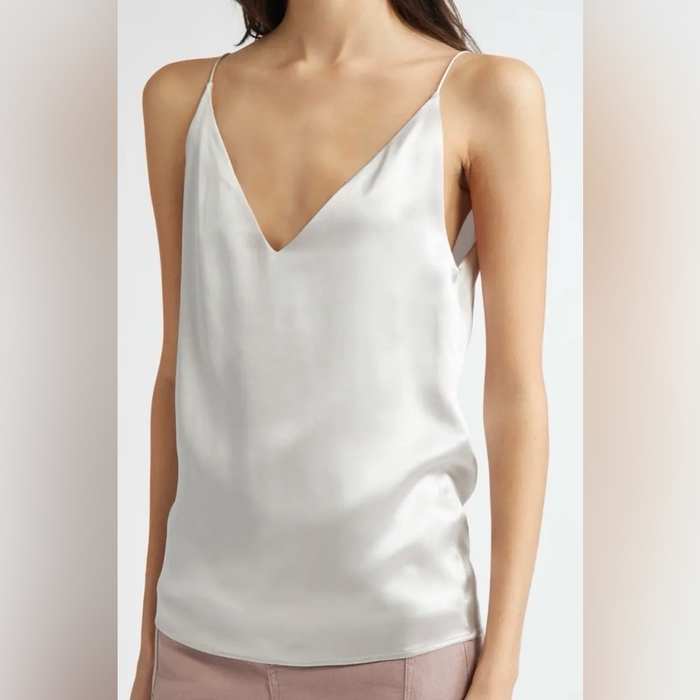 White Satin Tank Top | V-Neck Silk Camisole Spaghetti Strap | XL | New - Picture 2 of 5